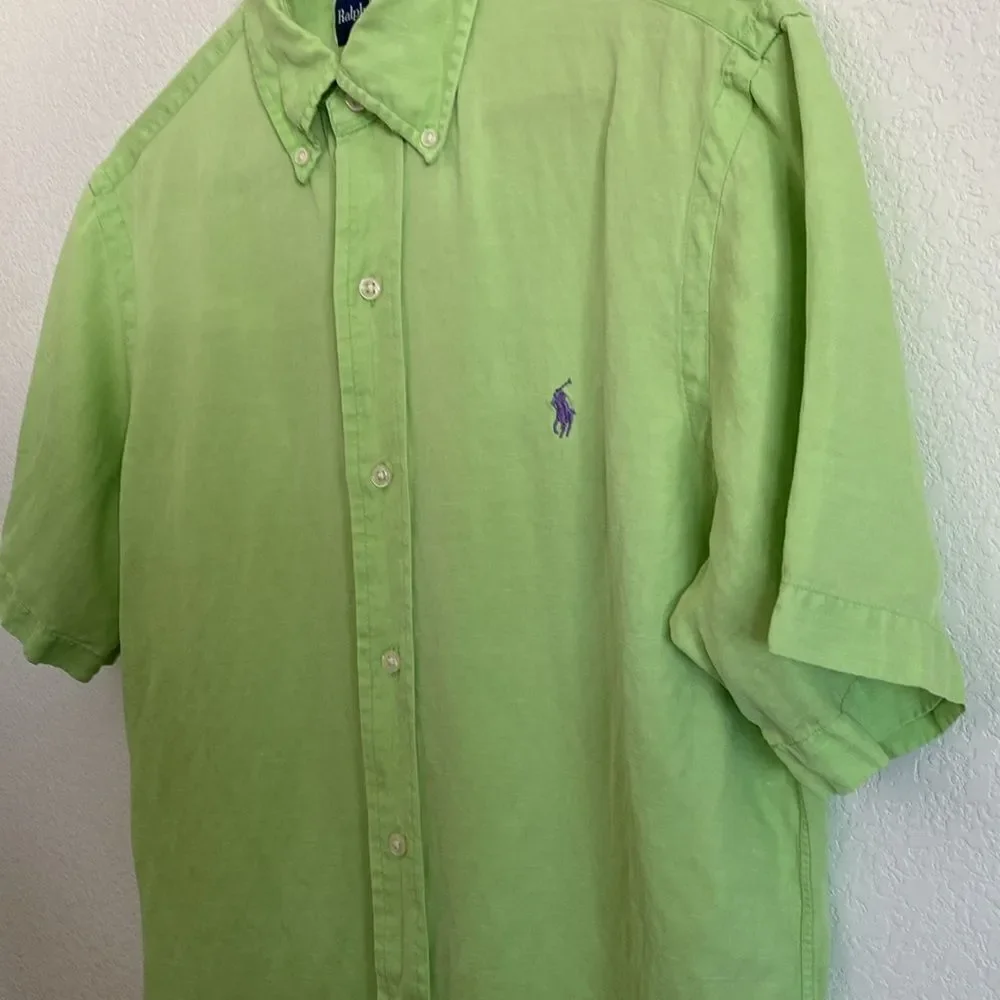 POLO by Ralph Lauren Men’s Light Green Silk/Linen Blend Button Down Shirt Size S